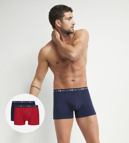 Lot de 2 boxers homme Bleu Rouge ceinture graphique Dim Coton Stretch - Masculin - Taille 3