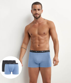 Lot de 2 Boxers homme Bleu et et Noir à ceinture contrastée Dim Coton Stretch