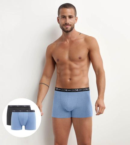 DIM - Lot de 2 Boxers homme Bleu et et Noir à ceinture contrastée Dim Coton Stretch en Soldes - Masculin - taille 3