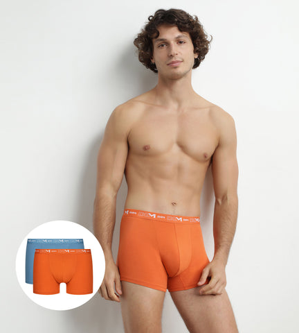 Lot de 2 Boxers homme Bleu Orange ceinture graphique Dim Coton Stretch - Masculin - Taille 3