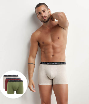 Lot de 3 boxers homme Crème Rouge Kaki Dim Coton Stretch