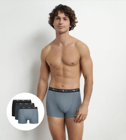 DIM - Lot de 3 Boxers homme Noir Gris ceinture contrastée Dim Coton Stretch en Soldes - Masculin - taille 3