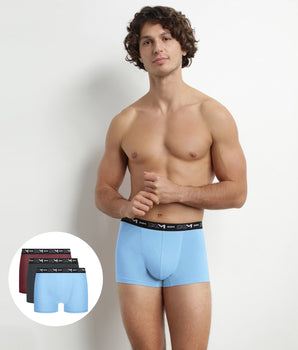 Lot de 3 boxers homme Vert Turquoise Chocolat Dim Coton Stretch