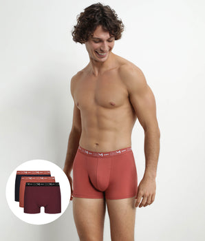 Lot de 3 boxers homme Noir Marron Terracotta Chiné Dim Coton Stretch