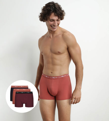 DIM - Lot de 3 boxers homme Noir Marron Terracotta Chiné Dim Coton Stretch en Soldes - Masculin - taille 3