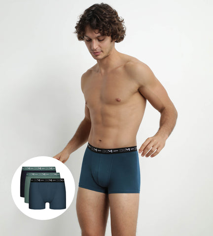 DIM - Lot de 3 boxers homme Noir Vert Bleu Dim Coton Stretch en Soldes - Masculin - taille 3