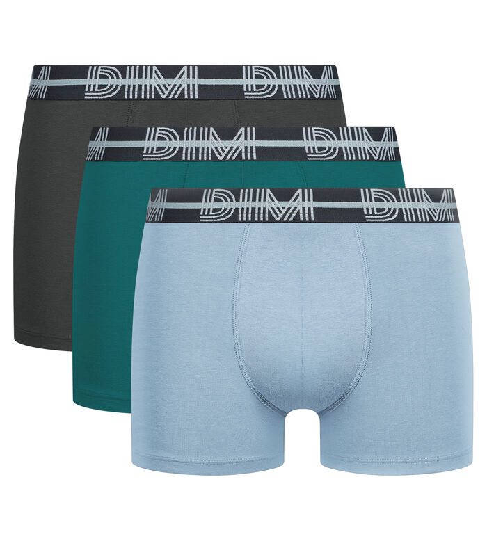 Lot de 3 boxers coton stretch à ceinture 3D Gris Bleu Vert Powerful, , DIM