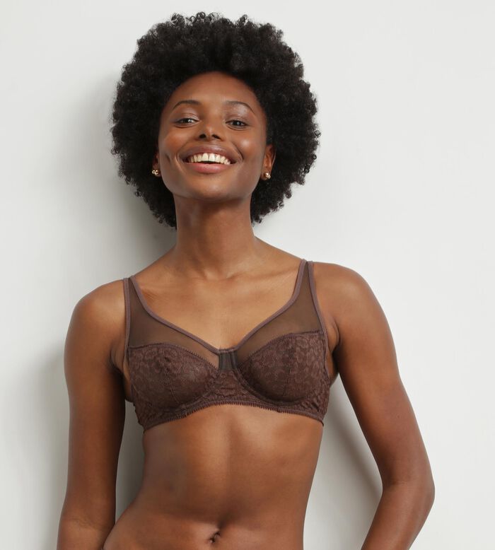 Soutien-gorge emboitant en dentelle léopard Chocolat Dim Generous, , DIM