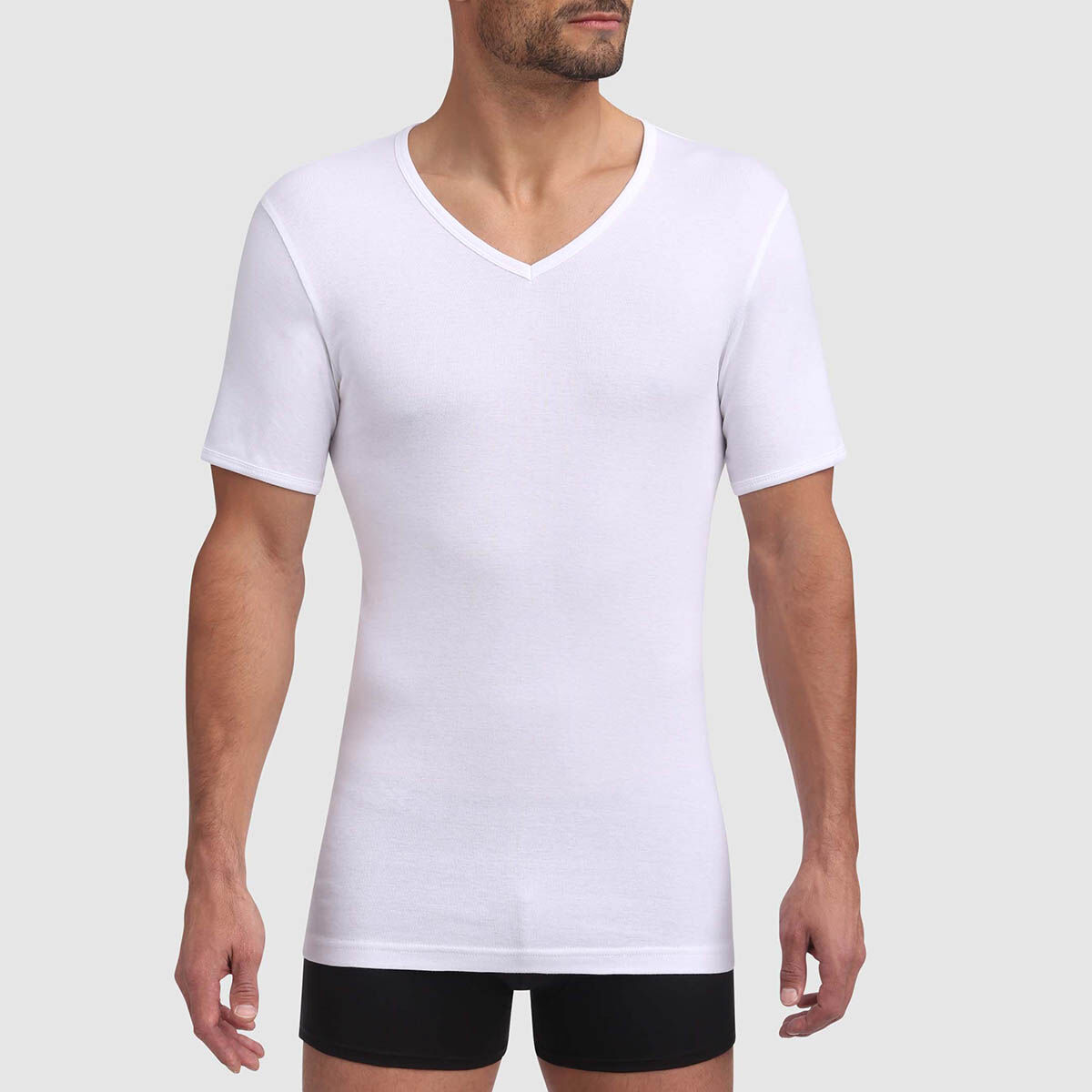 T shirt blanc en coton col V sans couture Dim Excellence