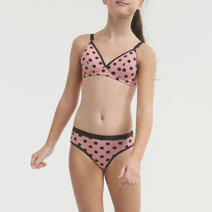 Soutien-gorge fille en coton sans armatures à pois Chocolat Les Pocket, , DIM