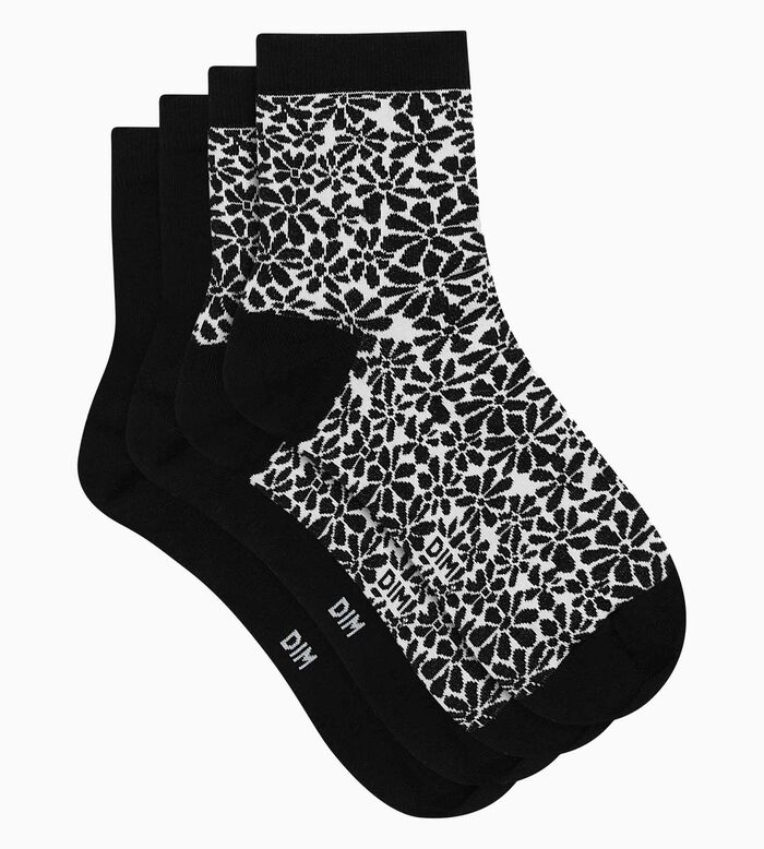 Lot de 2 paires de chaussettes en coton bio motif fleur Noir Dim Good, , DIM