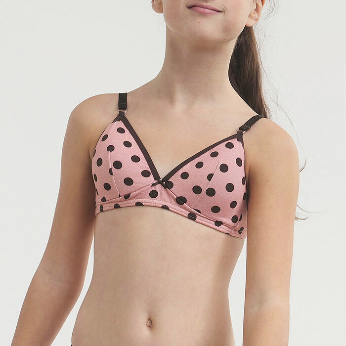 Soutien-gorge fille en coton sans armatures à pois Chocolat Les Pocket, , DIM